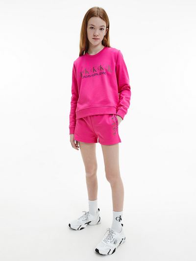 Calvin Klein Ruhák HU933734 | Calvin Klein Organic Cotton Metallic Logo Lány Pulóver Rózsaszín